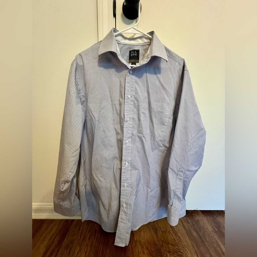 Jos. A. Bank Men's Light Blue and White Mini Check Button-Up Shirt